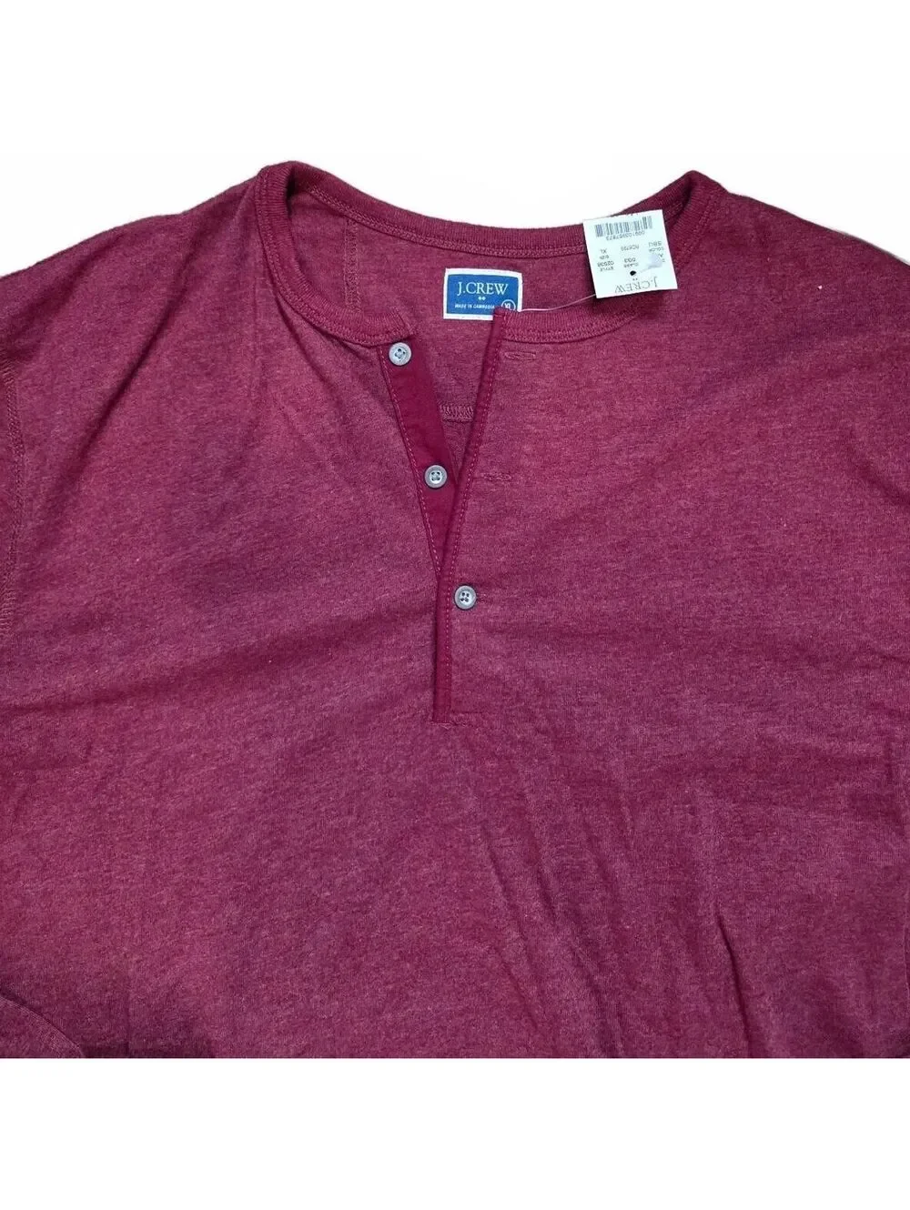 NWT J.Crew Mens Red Heather Henley Pullover Long Sleeve Shirt Size XL